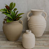 wide mouth earth coloured urn or vase with two handles from corcovado furniture store online new zealand