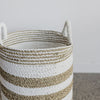 close up view of the white and natural baskets from corcovado furniture and decor store auckland and christchuch