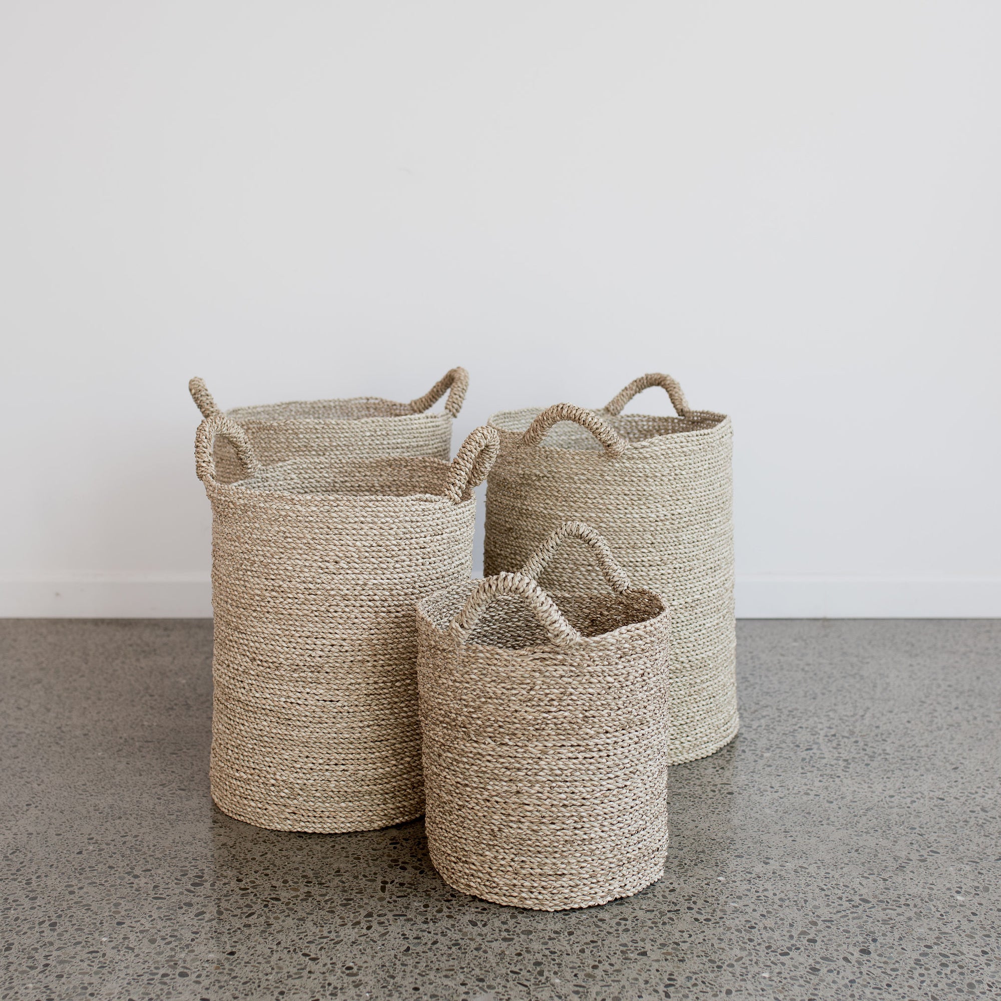 seagrass natural basket with two handles for laundry and toy basket from corcovado furniture and homewares store new zealand