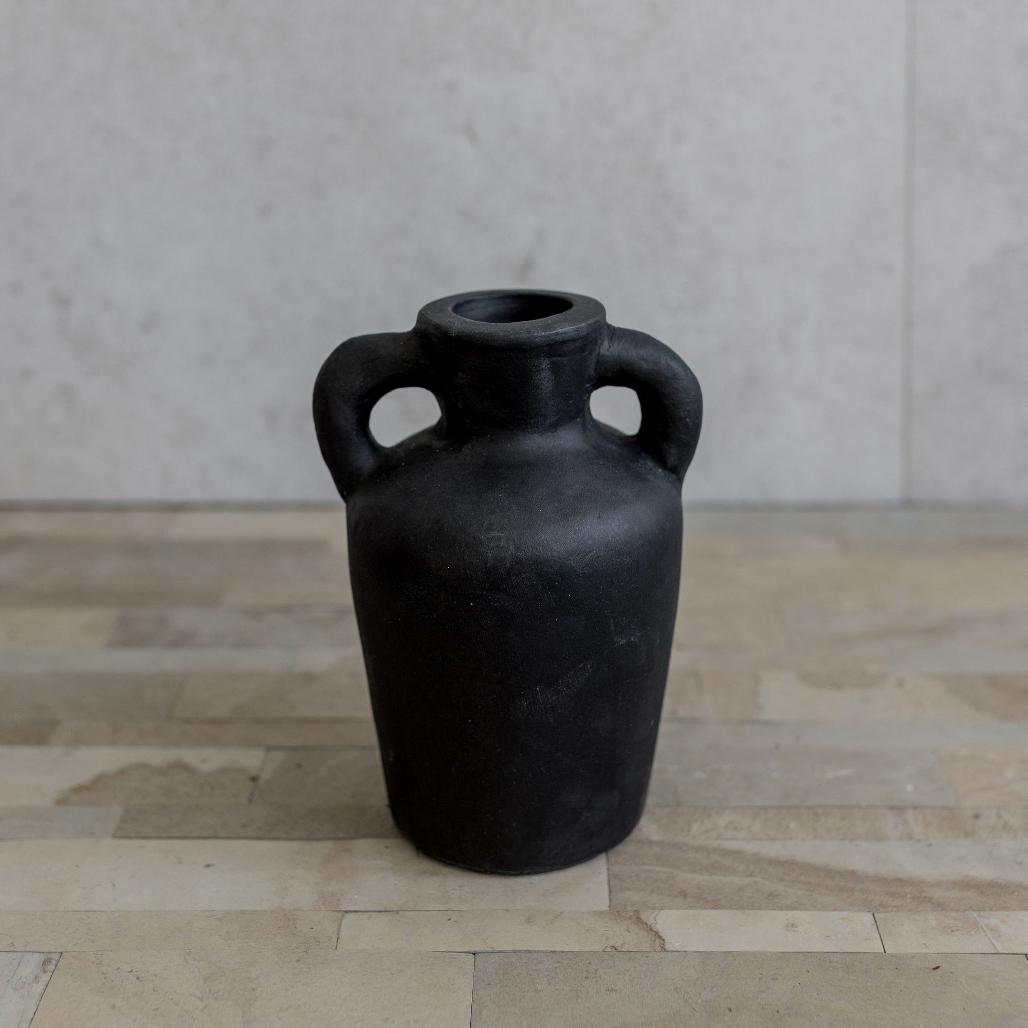 Small black handmade jug with two handles from corcovado furniture and homewares store new zealand 
