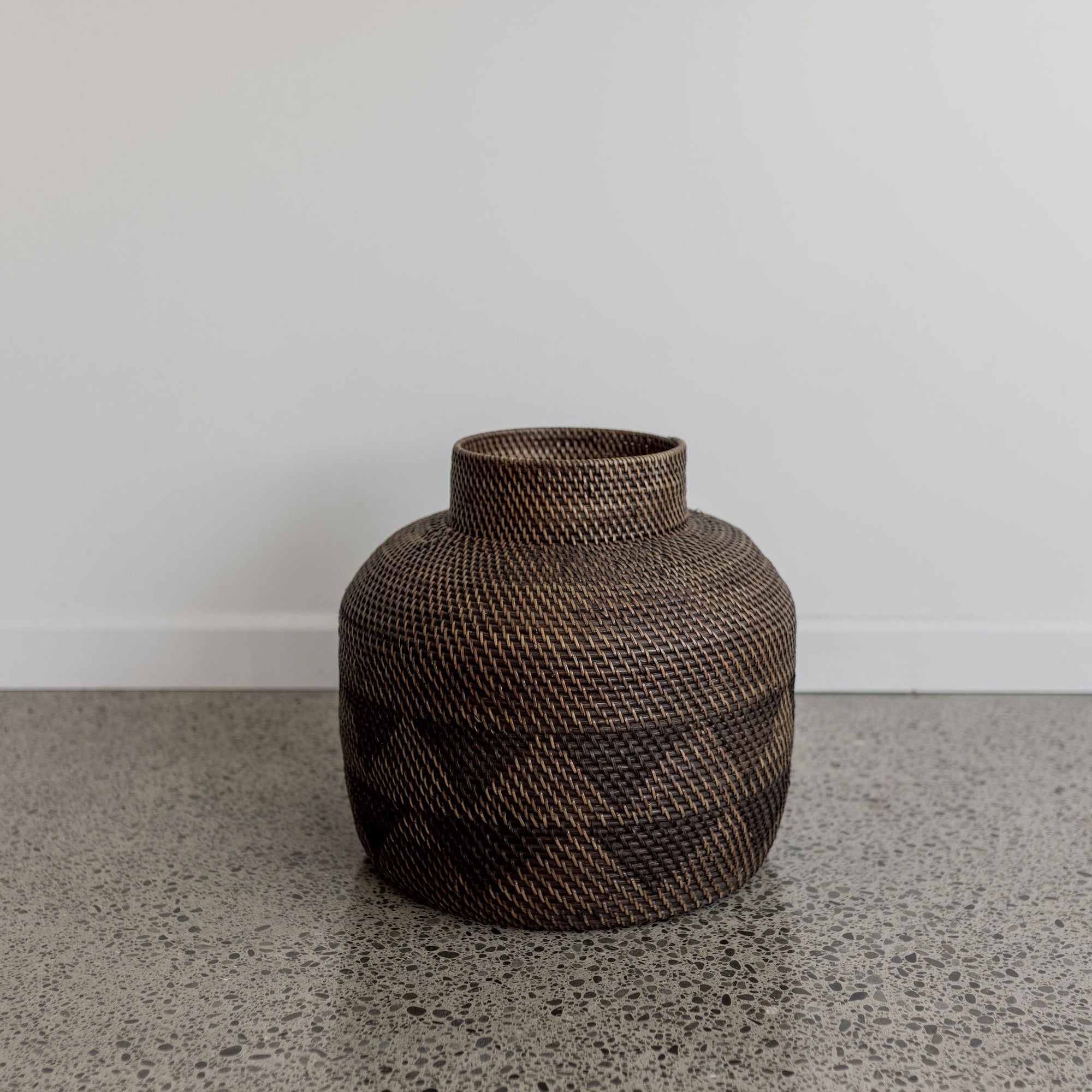 vintage brown motif rattan basket from corcovado furniture store online auckland christchurch new zealand 