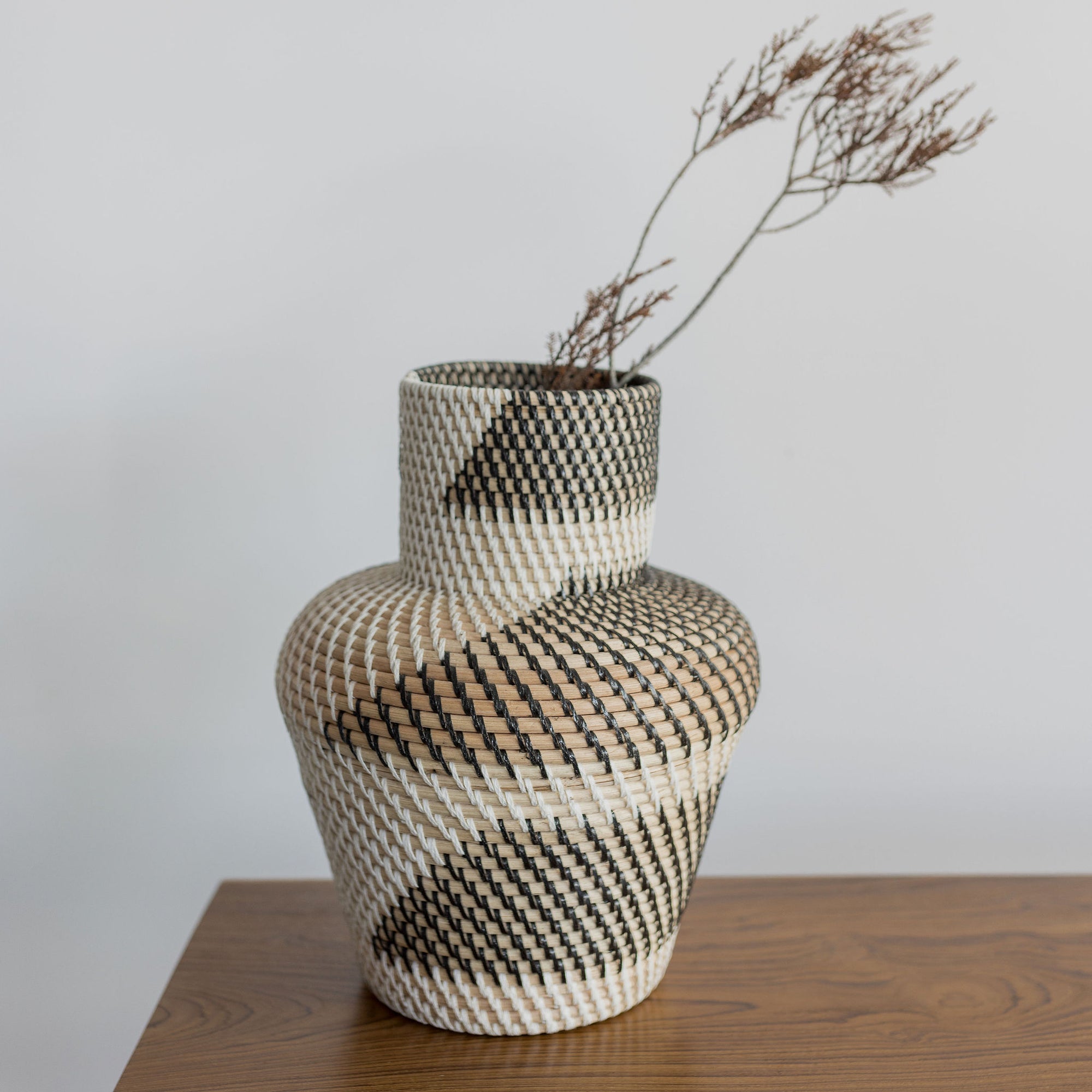 black and white rattan vase from corcovado furniture store online new zealand