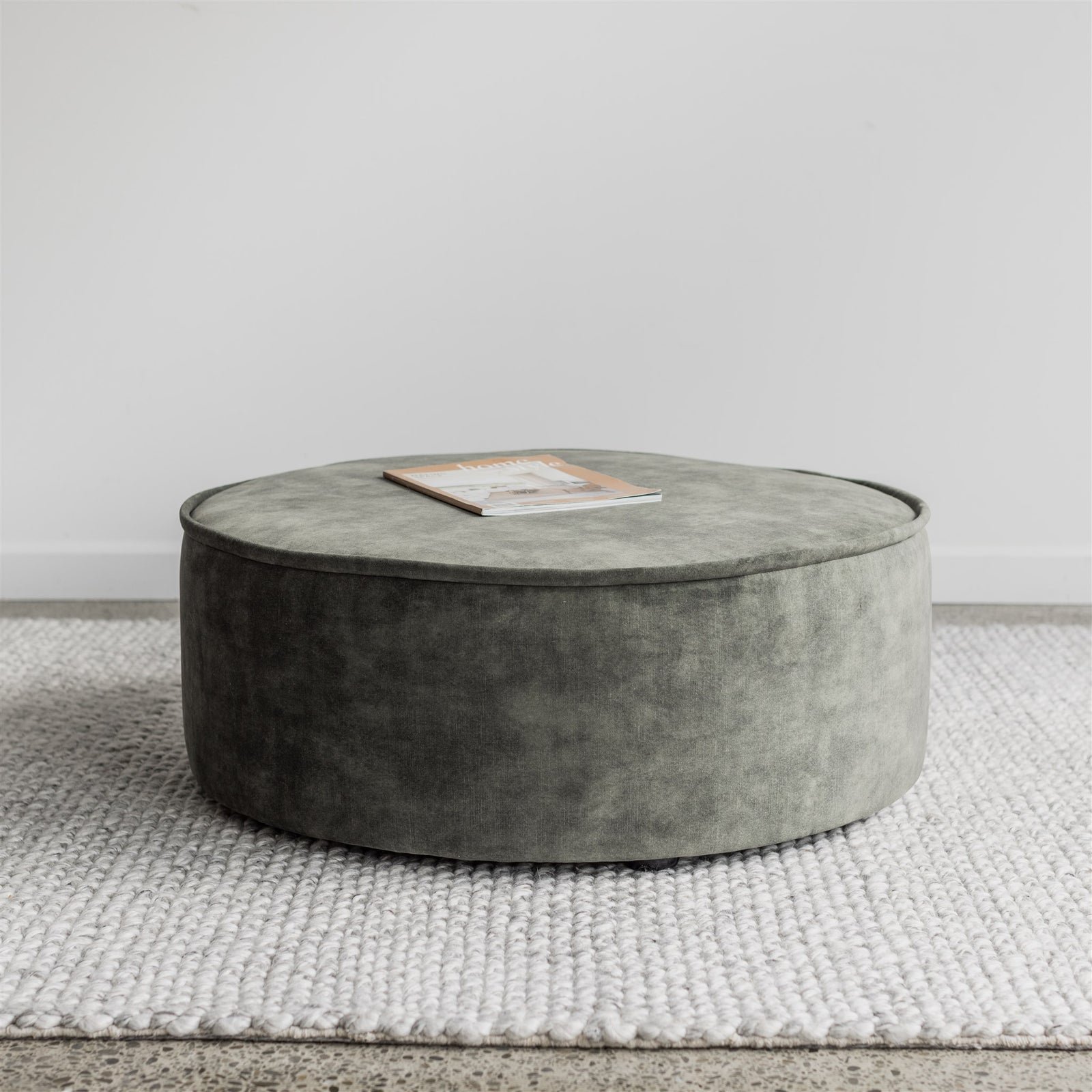Round Velvet Floor Pouff Ottoman (Jade)