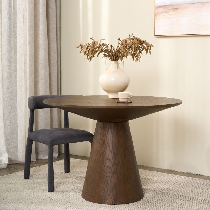 Balanced Round Oak Dining Table (Dark Brown)