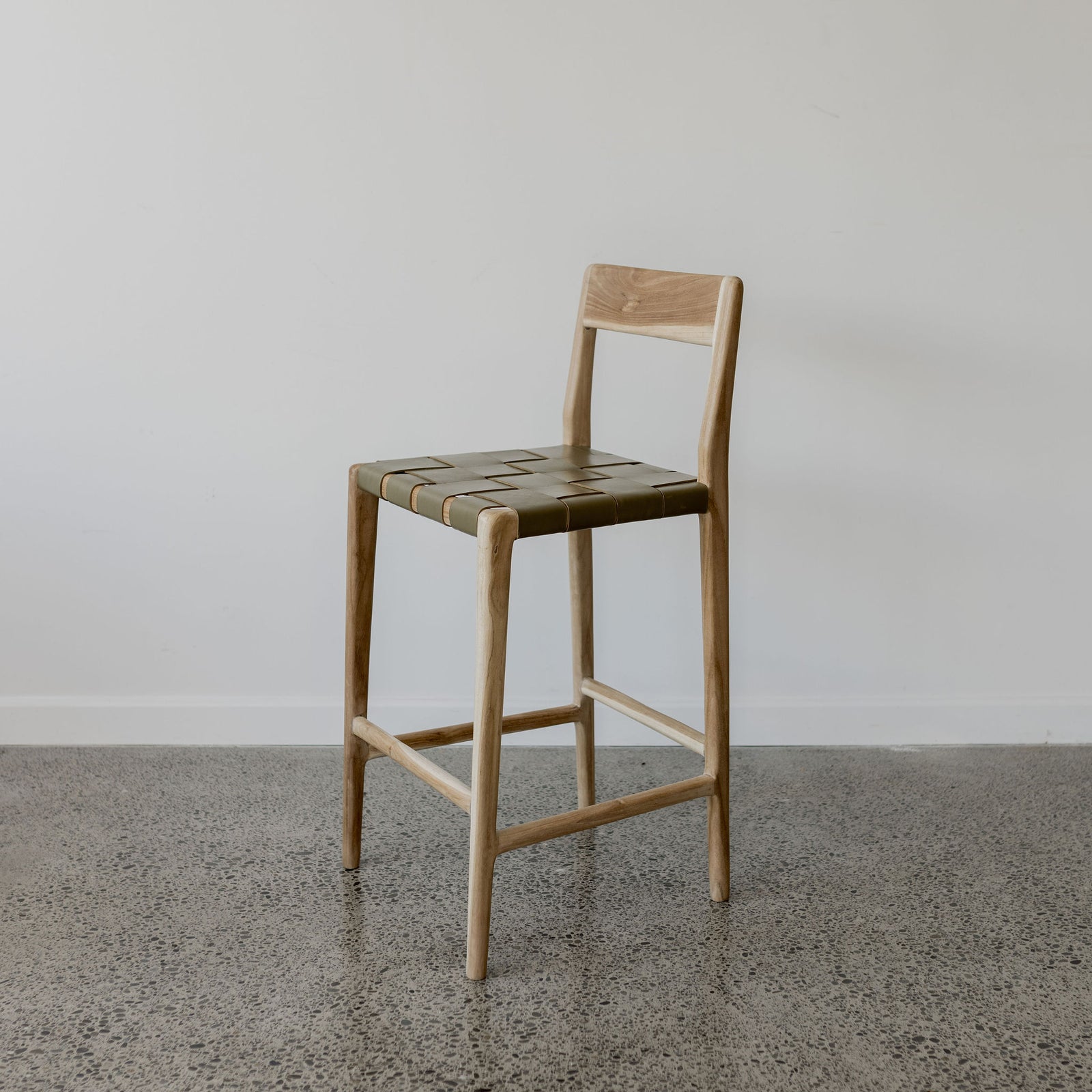 Serengeti Bar Stool (Martini Green Leather, Natural Teak)