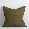 military green square linen cushion with feather inner from corcovado