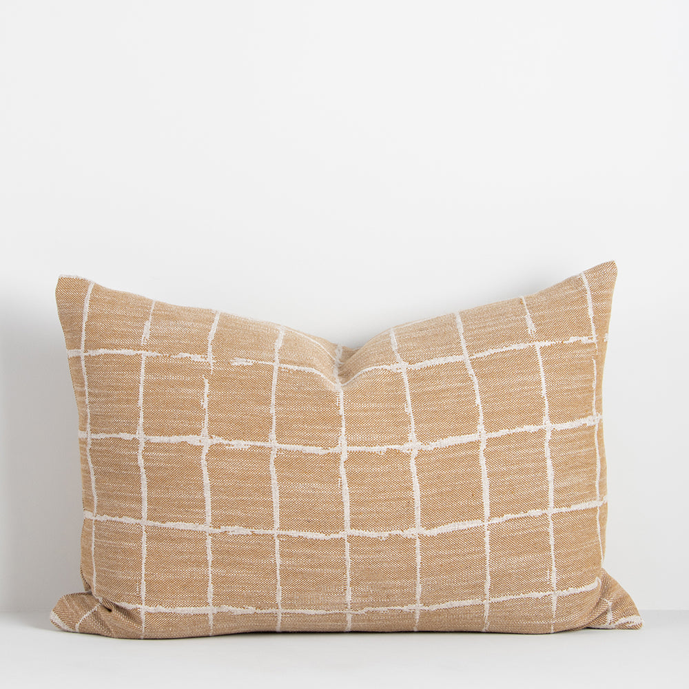 Grid Cushion (Feather Inner) 40cm x 60cm (Ochre)