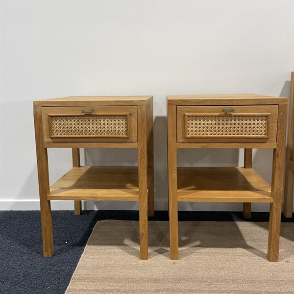 "Imperfect" Bedside Tables with Rattan Drawer (Set of Two)