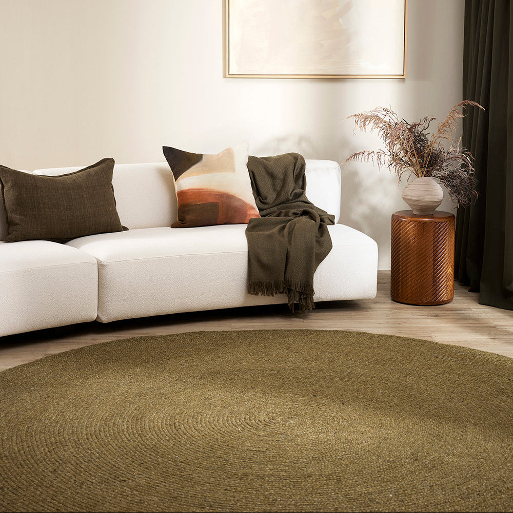 Tairua Moss Green Round Floor Rug