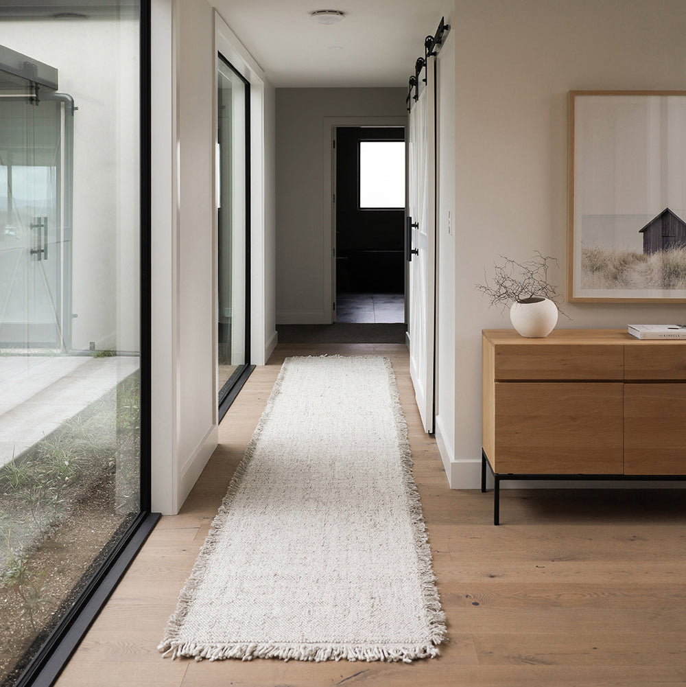 Fringed Wool Floor Runner (white and natural)
