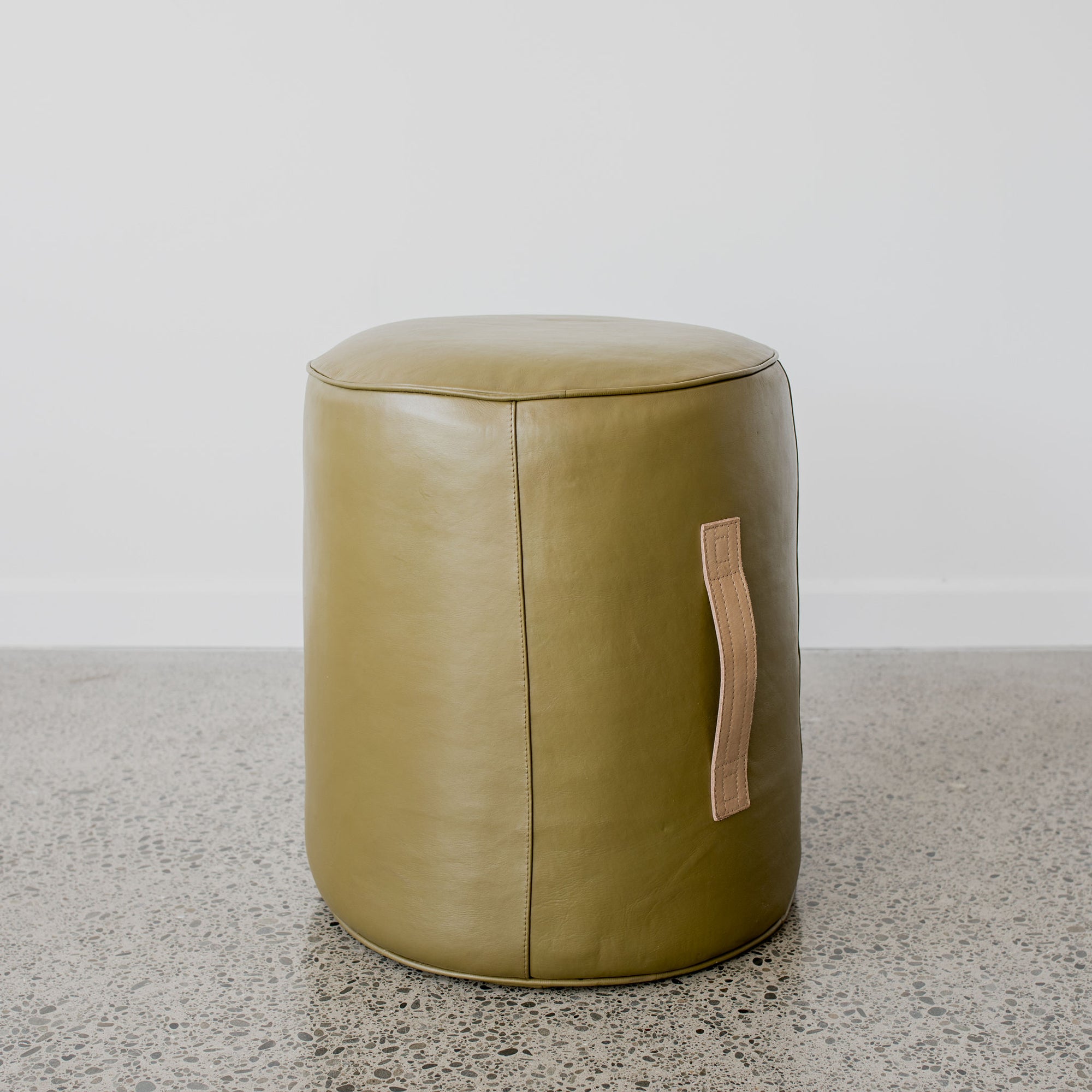 round leather pouff ottoman corcovado furniture auckland christchurch