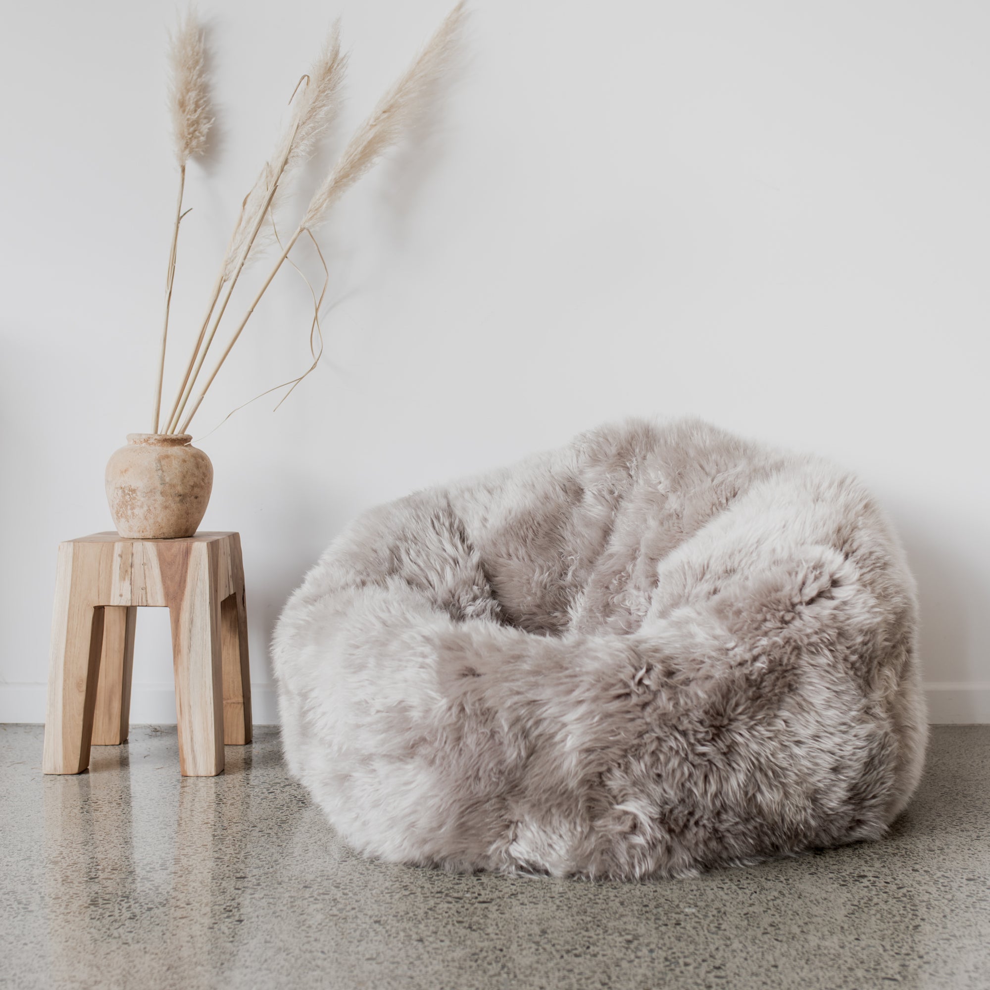 pure wool NZ sheepskin bean bag shaggy bean bag from corcovado furniture homewares store new zealand