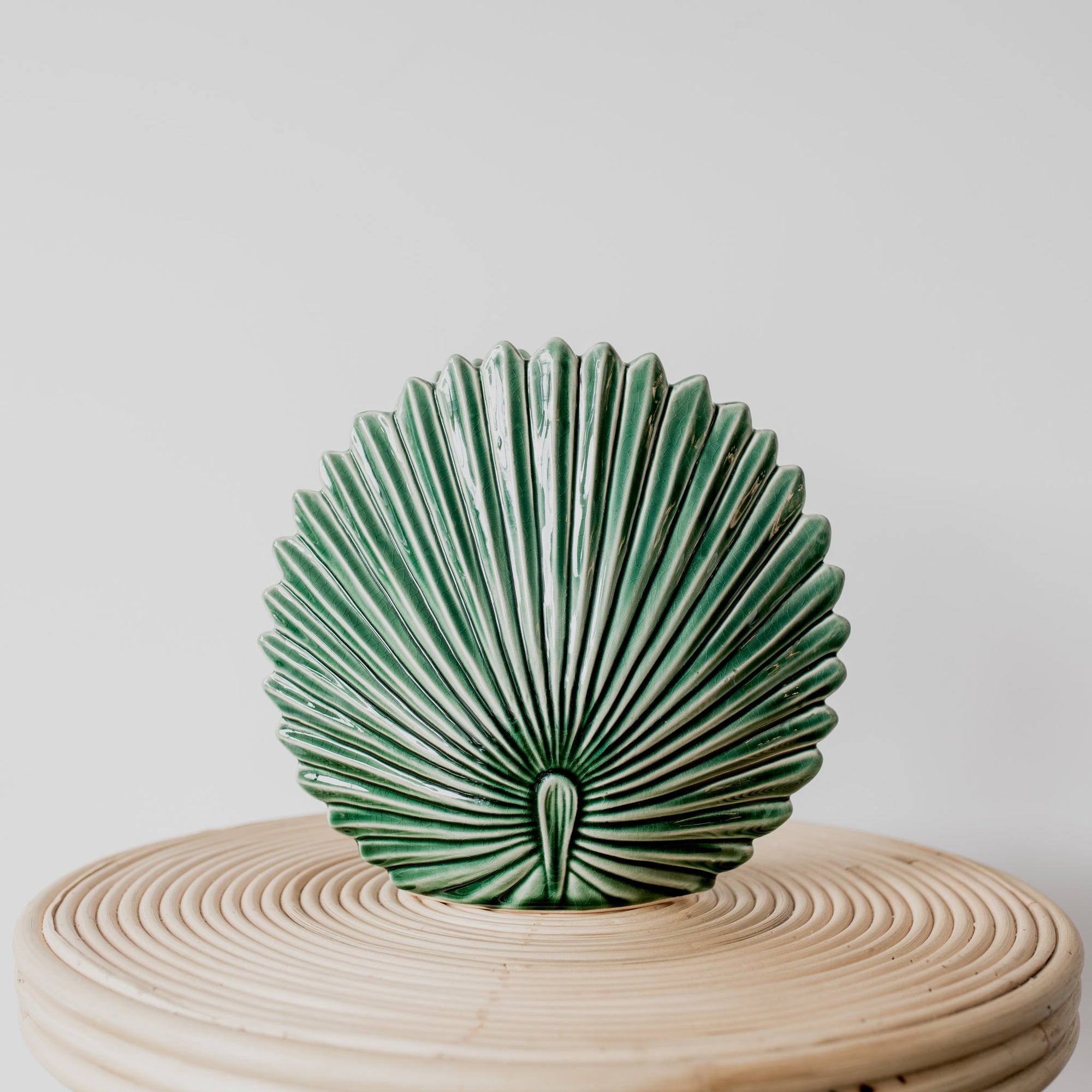 ceramic green art deco peacock vase from corcovado furniture and homewares new zealand