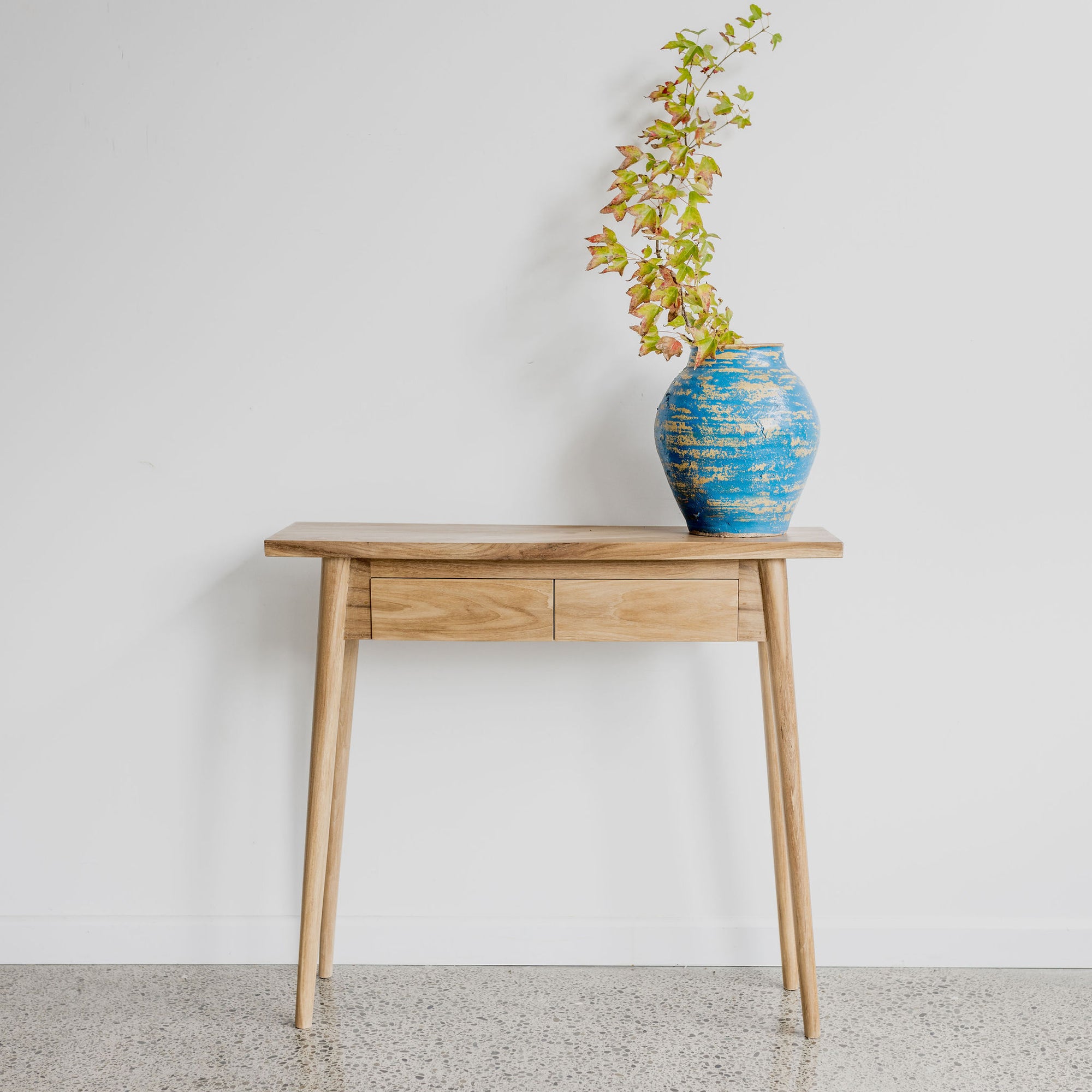 nordic two drawer slim natural wood console hallway table by corcovado furniture store new zealand
