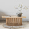 oval round teak wood spindle coffee table by corcovado furniture new zealand